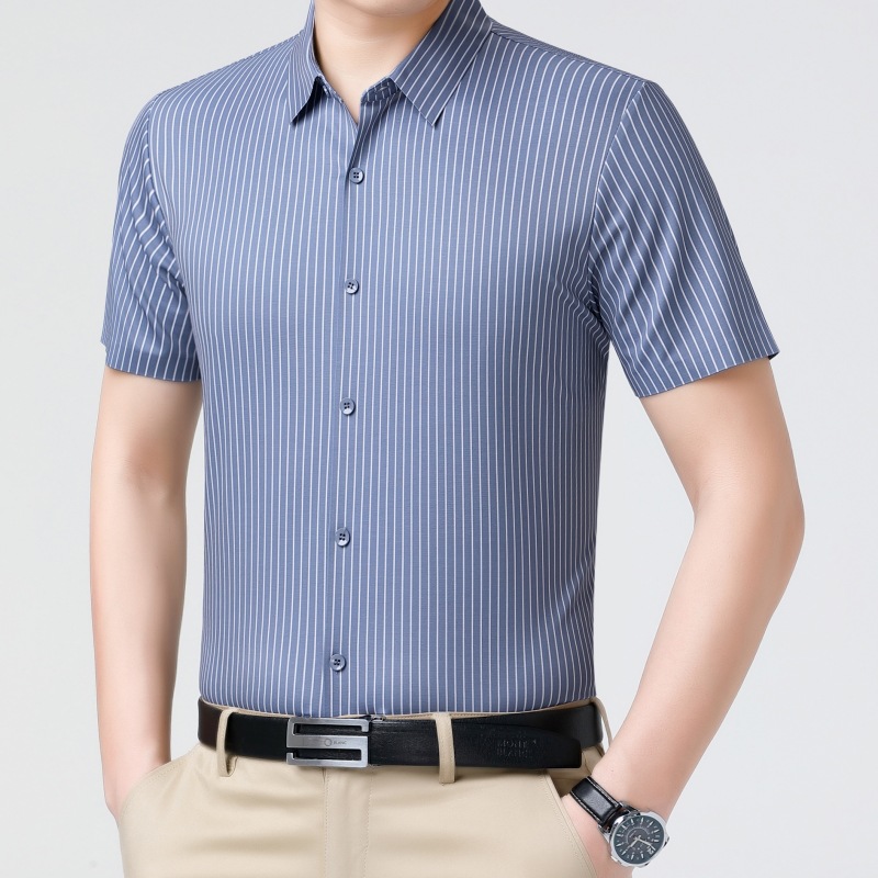 男士桑蚕丝衬衫男短袖2024年夏季新款商务休闲真丝亲肤薄衬衣批发