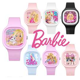 新款Barbie芭比娃娃女士女生手表时尚方形高质量肤感硅胶石英表