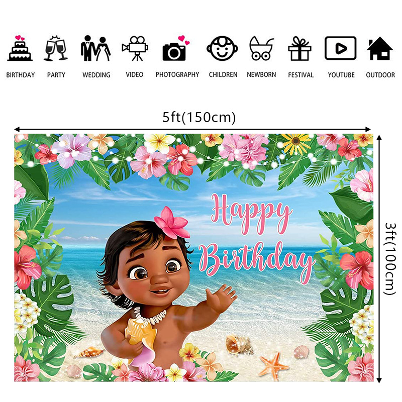 Moana Baby Birthday Banners Birthday Background Fabric Moana Birthday Party Decoration Supplies Photo Background
