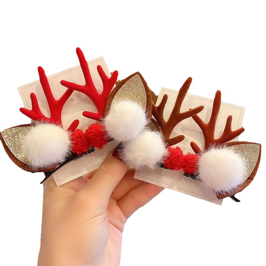 New Christmas Elk Horn Hairpin Korean Mori Antler Headdress Cute Fresh Princess Clip New Year Hair Accessories