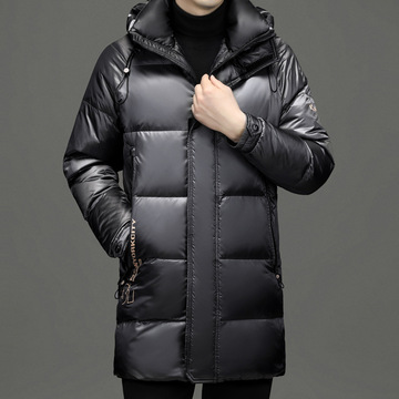 冬季男士新款高端时尚商务休闲连帽中青年男保暖鹅绒羽绒服中长款