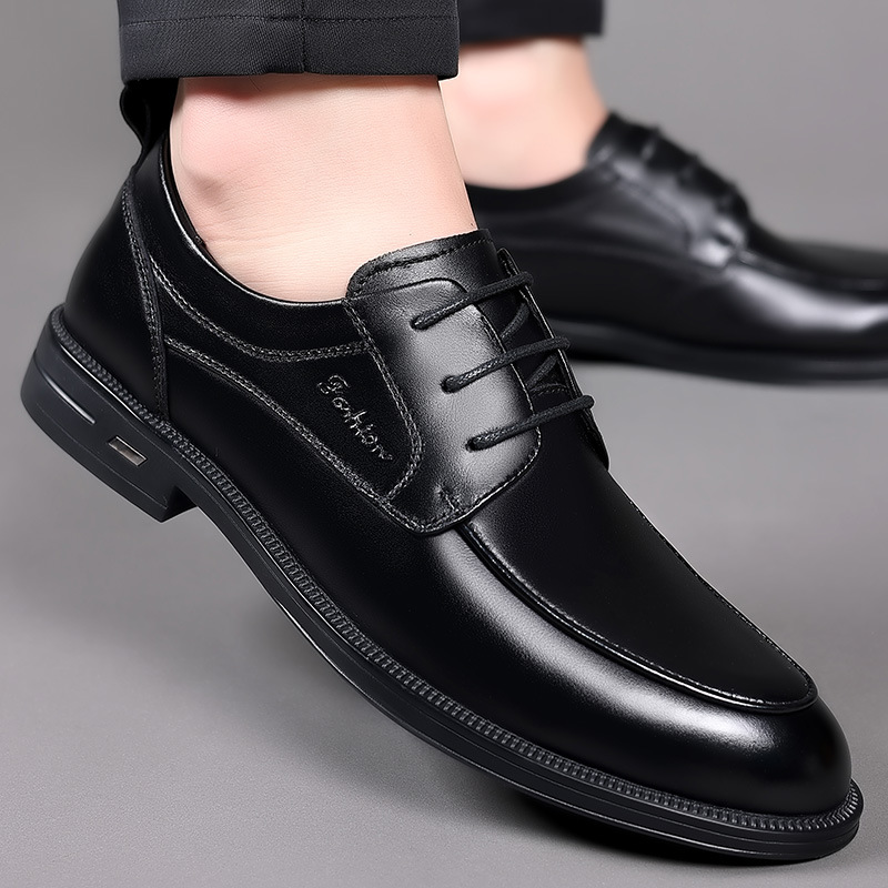 春季头层牛皮男士皮鞋韩版尖头商务休闲男鞋真皮英伦正装男款单鞋
