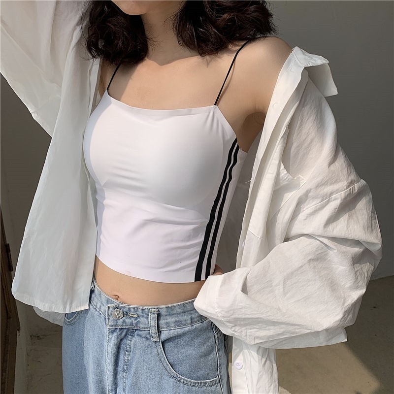 夏新款冰丝一片裹胸抹胸打底内衣少女学生韩版性感吊带小背心内穿