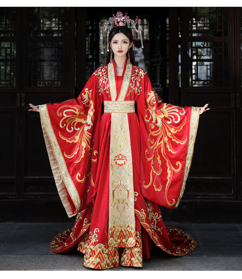 汉服嫁衣凤冠霞帔新娘婚礼中式婚纱古装花嫁凤求凰结婚拖尾秀禾服