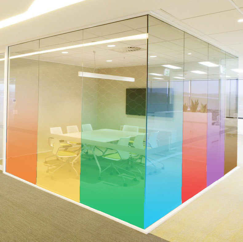 彩色渐变膜办公室玻璃贴膜鱼缸红色uv半透明橙色静电磨砂贴纸