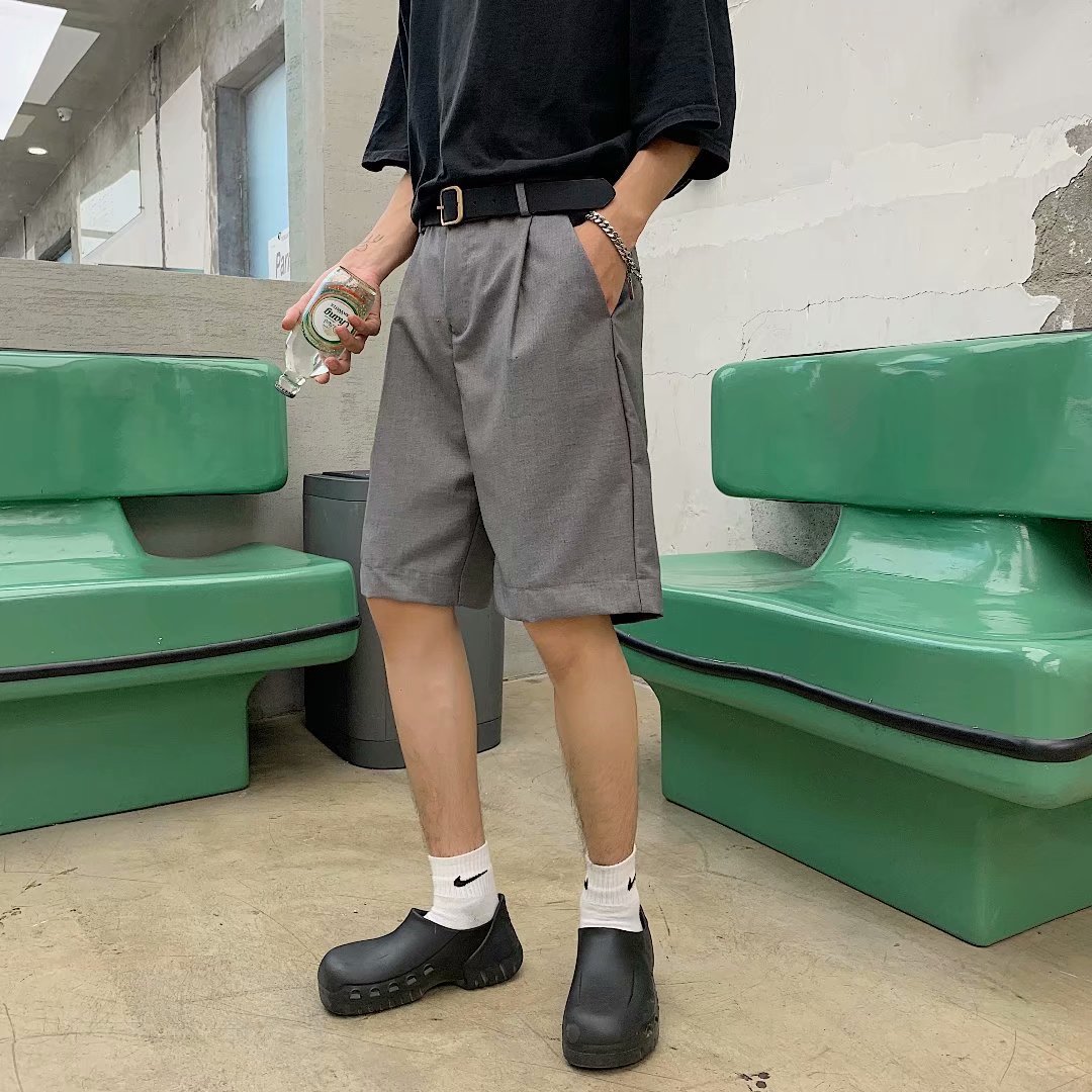 夏季新款dk制服西装短裤男bf港风纯色潮流休闲垂感阔腿五5分裤子