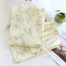 春夏季全棉睡衣女士 日系花朵纱布和服套装1色 家居睡衣套装