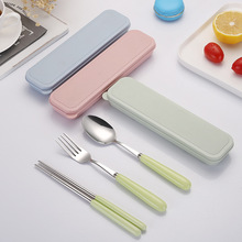 创意小礼品陶瓷柄不锈钢餐具套装勺子筷子便携餐具三件套logo
