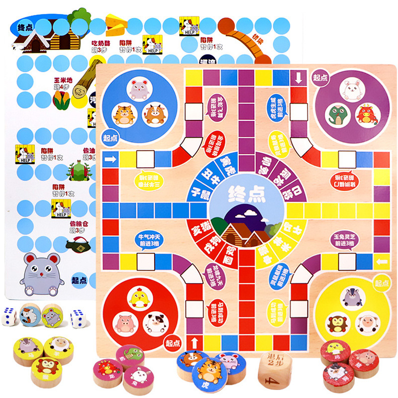 大号游戏棋猫抓老鼠十二生肖飞行棋桌面游戏儿童亲子益智木质玩具