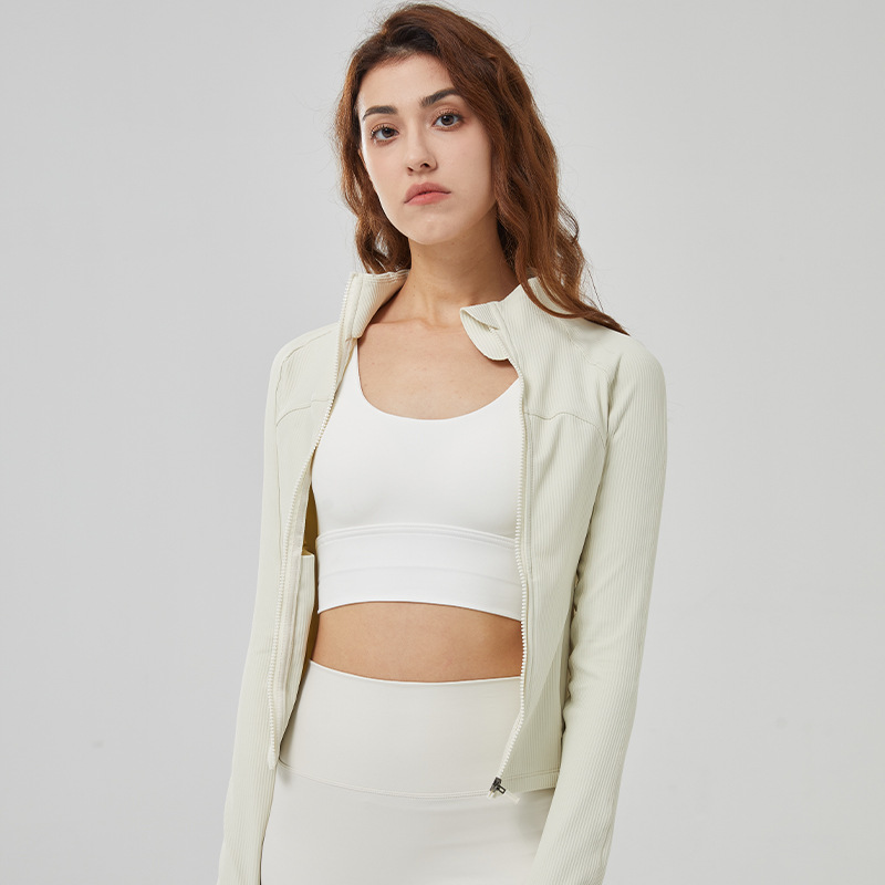 Qcfe Autumn and Winter New Casual Fashion Workout Clothes Women's Zipper Cardigan Neckline Edge Design Slim Yoga Jacket