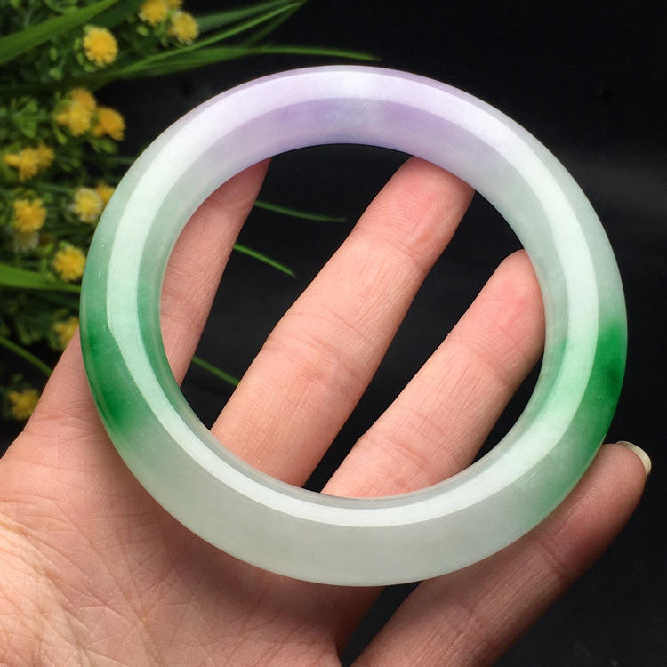 批发供应 缅甸翡翠三色圆条女士手镯 珠宝玉器首饰批发 镇平玉器