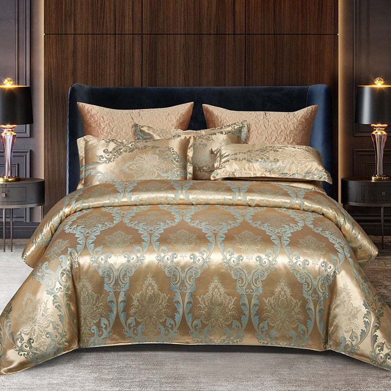 European Style Tribute Silk Four-Piece Jacquard Beddings Foreign Trade Supply More Sizes Three-Piece Set Single Duvet Cover Live Broadcast WeChat Wholesale Delivery