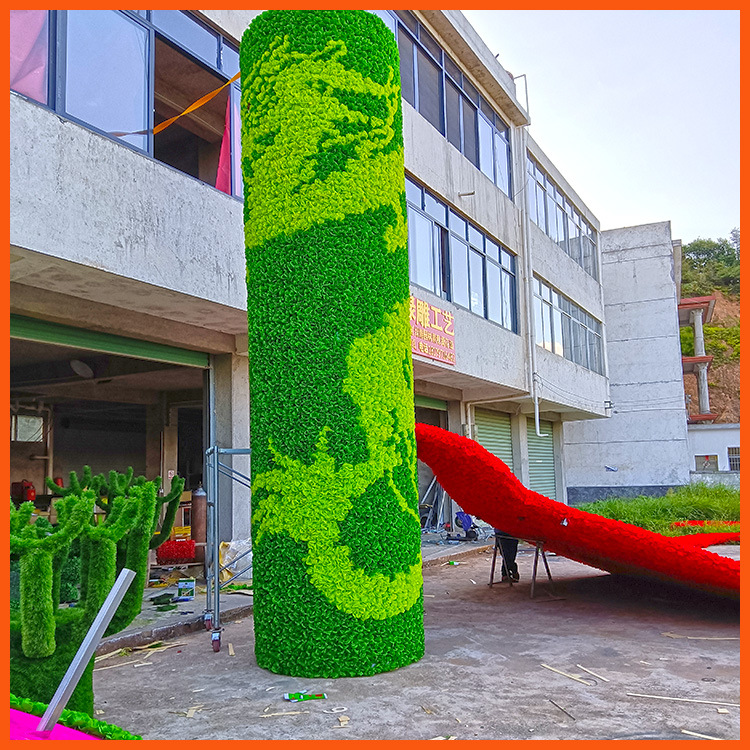 春节绢花造型 鲜花花架立体柱仿真绿雕造型广场商场摆件 厂家定制