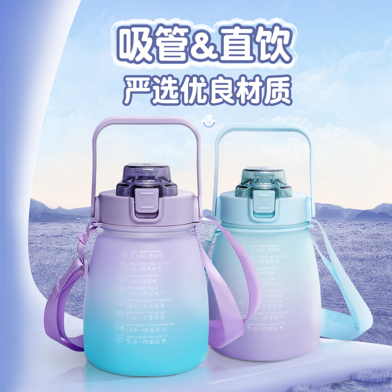25 Yuan Model Cross-Border Shoulder Strap Gradient Color Big Belly Water Cup Color Spray Small Fat Cup Sports Cup with Straw Big Belly Cup