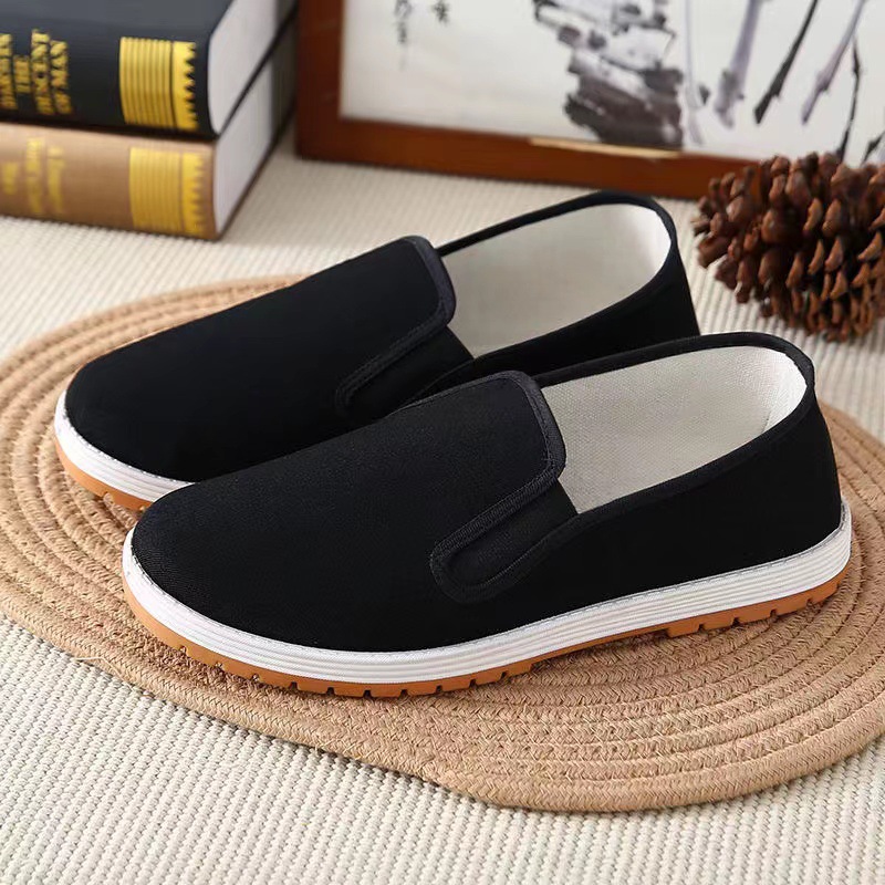 Jihua 3513 Old Beijing Black Cloth Shoes Tendon Bottom Casual Canvas Shoes Comfortable Breathable One Pedal Lazy Dad Shoes