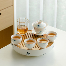 昌朴居手绘蝴蝶兰花功夫茶具套装家用客厅陶瓷茶壶盖碗泡茶整套