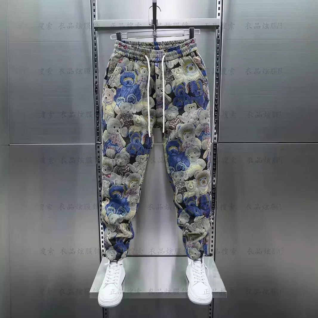 秋季提花潮流新款休闲裤男刺绣哈伦裤宽松小直筒裤百搭松紧腰男裤
