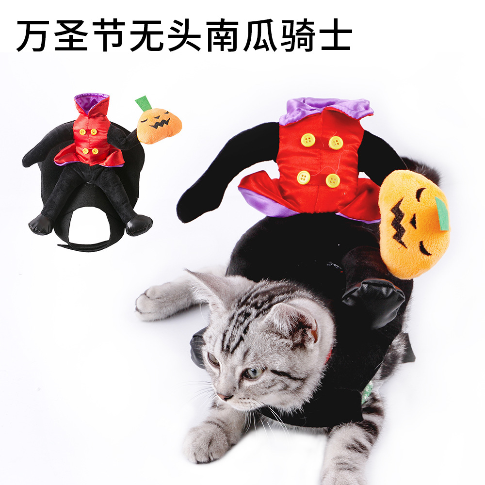 Cross-Border Halloween New Headless Pumpkin Horse Riding Pet Costume Dog Cat Funny Transformation Clothes in Stock Wholesale