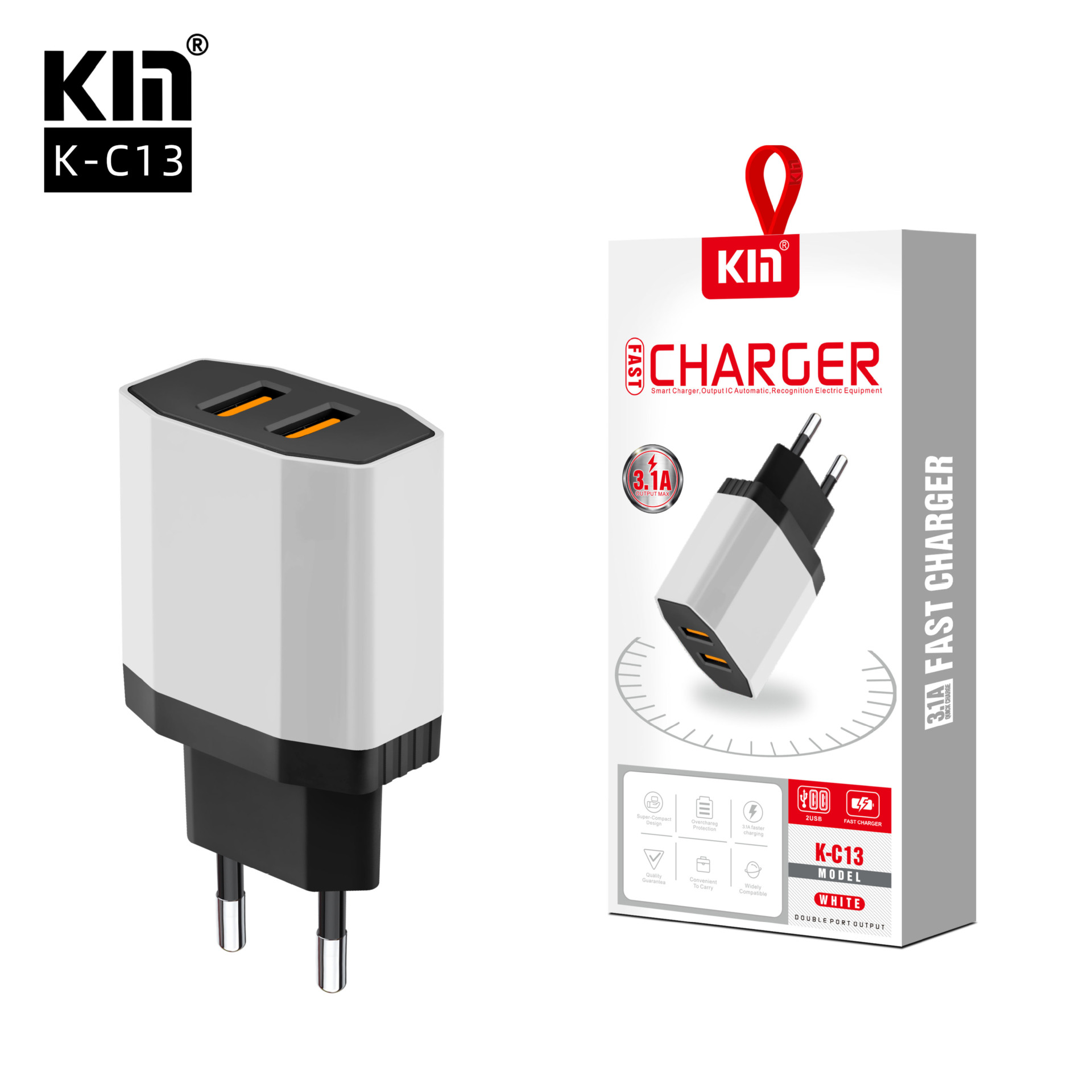 k-c13 european standard double usb charger mobile phone power adapter travel mobile phone charging plug factory direct supply kin