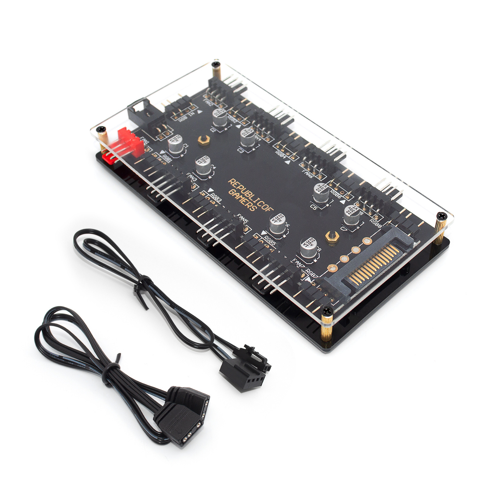 电脑机箱风扇 4pin pwm 5v argb 双8位集线器 sata 支持主板同步