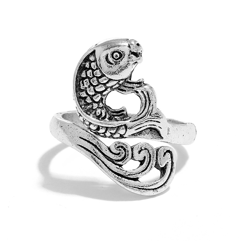 跨境复古泰银鲤鱼戒指 金属开口指环女关节戒指批发