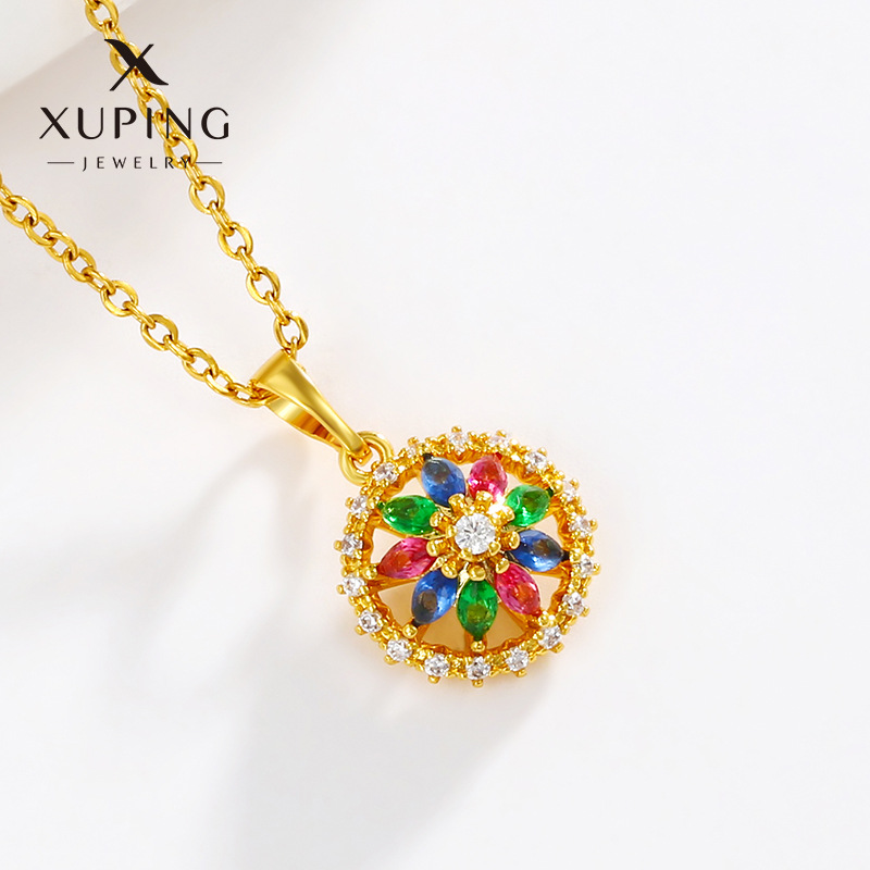 Xuping Jewelry Colorful Artificial Gemstone Flower Pendant Affordable Luxury Fashion Vintage Imitation Colored Gems Pendant Accessories Pendant