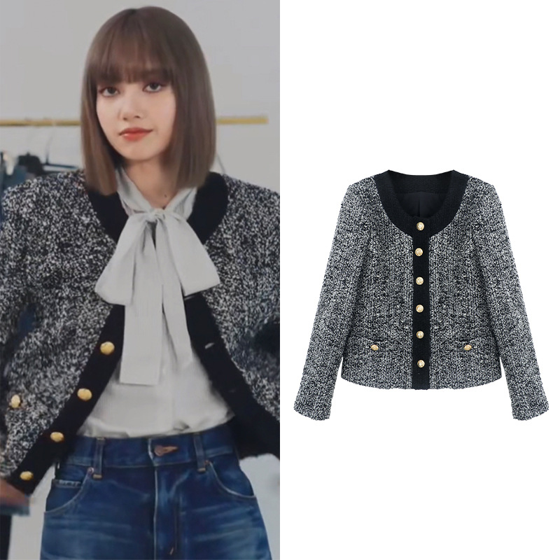 [做货中]lisa同款羊毛小香风女式粗花呢外套复古时尚洋气圆领上衣