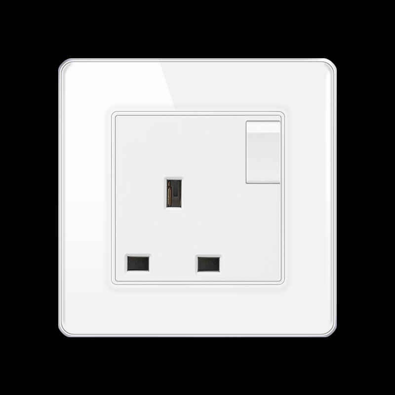 fiko钢化玻璃电源插座一位开关带13a方角三孔面板插 英标港式86型