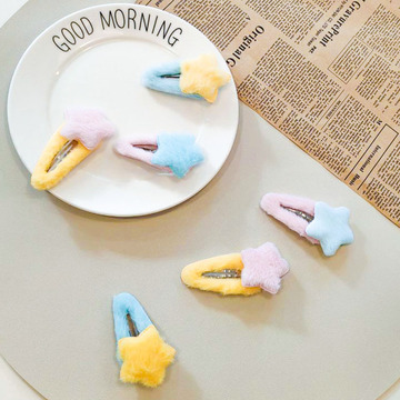 毛毛发夹五角星星可爱头饰秋冬温暖甜美少女学生刘海边夹卡子发饰