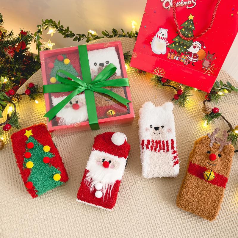 Christmas Gift Box Socks for Women Autumn and Winter Coral Fleece Thickened Warm Floor Socks Japanese Cute Cartoon Sleep Socks Cute