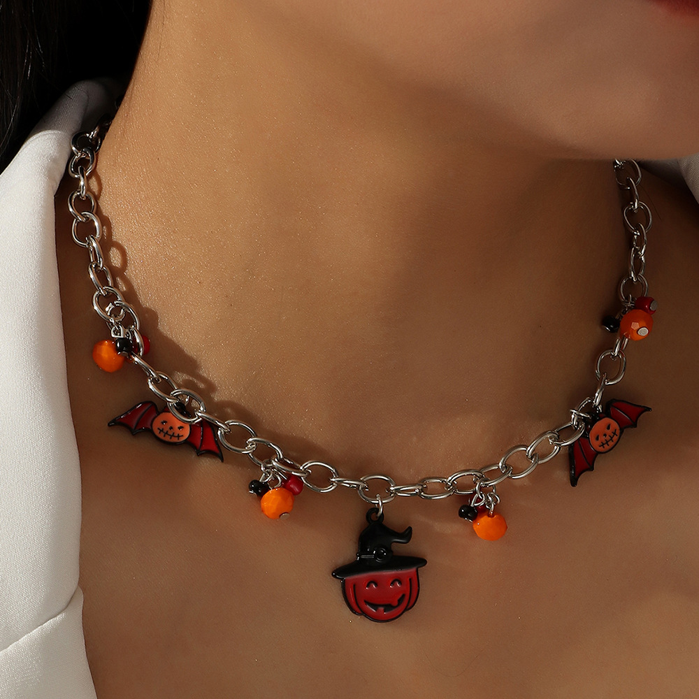 Naizhu Europe and America Cross Border Ornament Punk Heavy Metal Simple Chain Necklace Lips Pumpkin Halloween Necklace