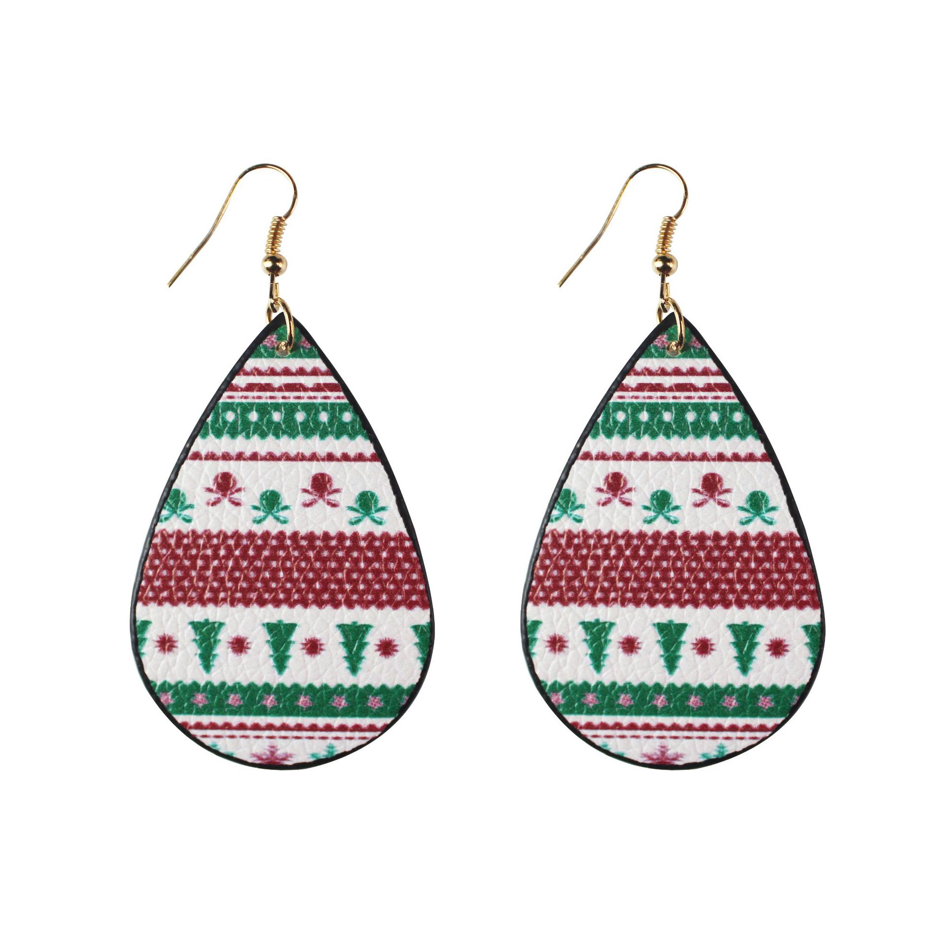 Leather Oil-Edged Earrings Christmas Christmas Tree Santa Claus Water-Drop Eardrops Holiday Ornament in Stock