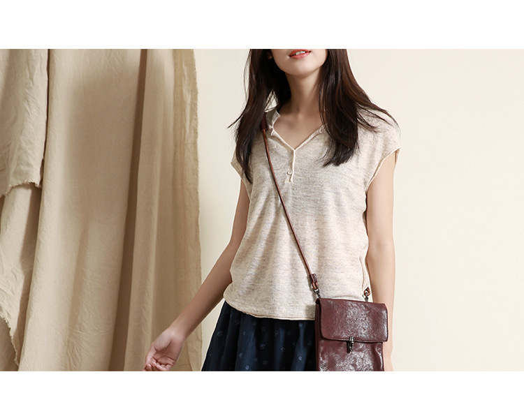 春夏季新款天丝亚麻清凉透气女v领文艺宽松短袖t恤针织衫详情12