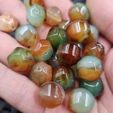 孔雀玛瑙六棱珠玉石散珠紫绿玛瑙多棱路路通手链项链饰品配件珠子