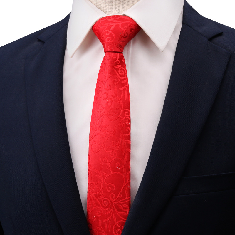 红色领带男 正装时尚花纹男士结婚新郎婚礼轻奢韩版潮流西装手打