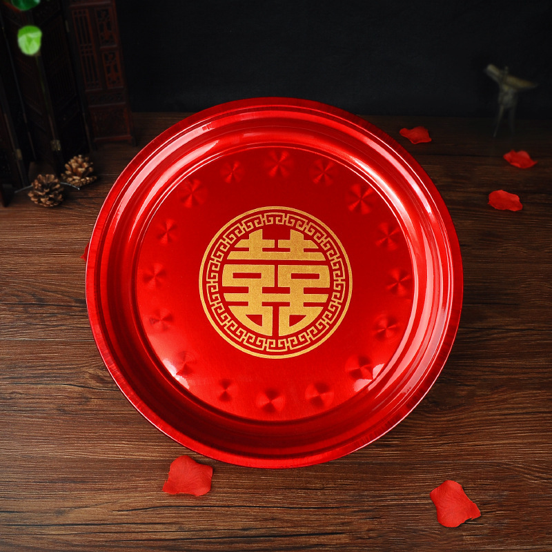 Wedding Celebration Supplies Red Metal Washbasin Yuanxi Fruit Tray Tray Dowry Gilding Thickened Washbasin Fruit Plate Wholesale