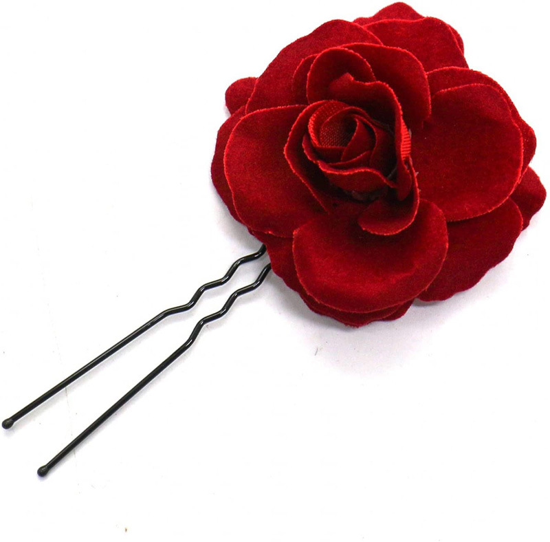Hot Sale Rose Hairpin U-Clip Flannel Rose Hair Pin Bride Hair Braiding Headdress Flower