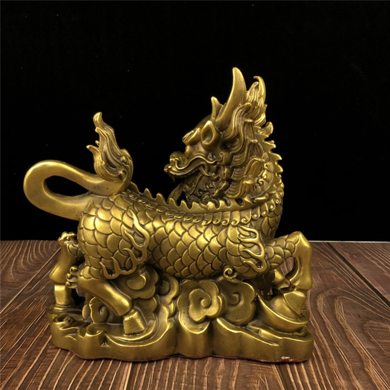 黄铜麒麟摆件黄铜葫芦麒麟如意麒麟办公家居吉祥摆件