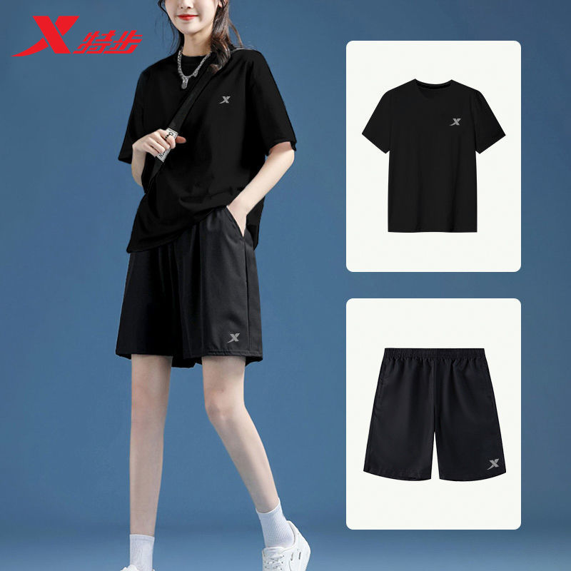 特步运动服套装女2022夏季新款跑步大码宽松健身服休闲速干两件套