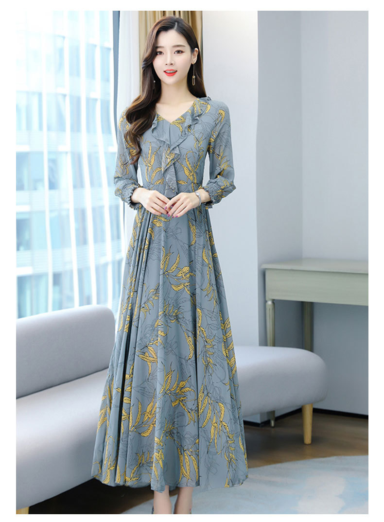 2021夏季舒适时尚新潮 印花长裙连衣裙女大气长款轻薄长裙女