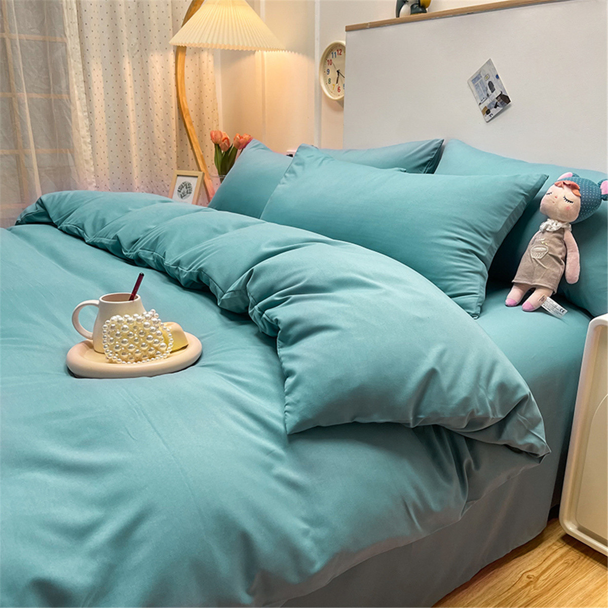 四件套春秋水洗棉纯色床单被套三件套床上用品宿舍单人被罩冬批发