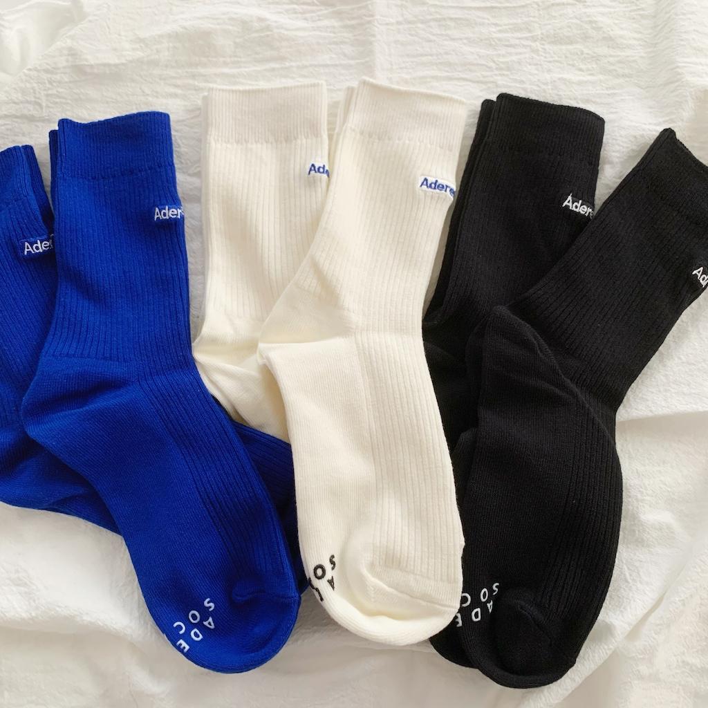 ader error双针高筒袜子韩国设计师潮牌男女运动街头刺绣双针黑白