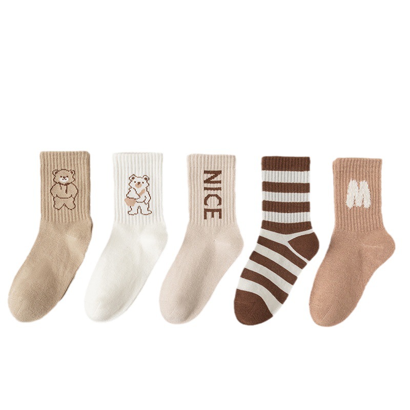 Big Children's Socks Plush Brown Bear Tube Socks Cute Cartoon Japanese Korean Style All-Matching Socks Boys Can Wholesale
