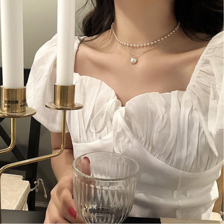 Short Clavicle Chain Choker Double-Layer Necklace Simple Pearl Necklace for Women Niche Design High-Grade Ornament Chain