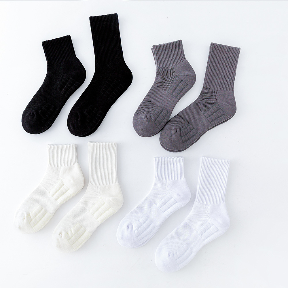 运动装男士运动袜四季中筒袜子方格缓震短袜跑步系列毛巾袜男袜子