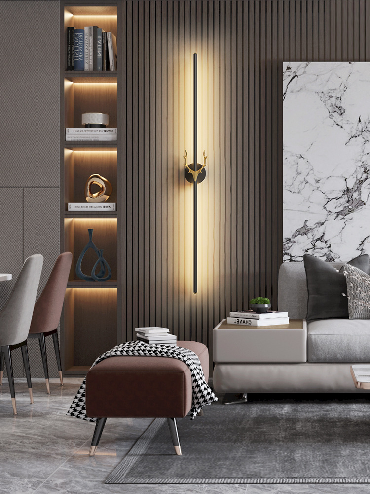 轻奢格栅灯客厅电视墙背景墙壁灯卧室床头灯现代简约极简长条壁灯