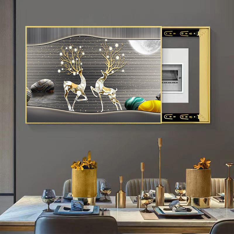 电表箱装饰画免打孔可推拉现代简约遮挡箱壁画客厅电闸箱遮挡挂画