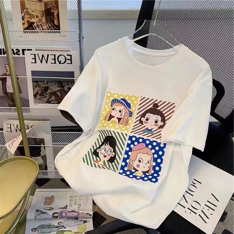 Women's Short-Sleeved T-shirt Ins Simple Style Cotton Half Sleeve 2023 Summer Korean Style Loose Mid-Length T-shirt All-Matching Top