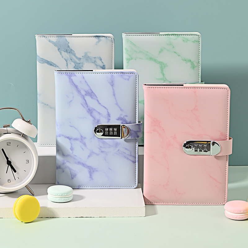 marbling password-protected noteboy notepad thickened diary with lock creative simple retro notebook password lock