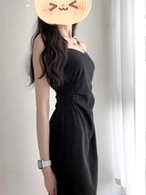 黑色吊带连衣裙子女夏季2023新款收腰显瘦感气质赫本风小黑裙